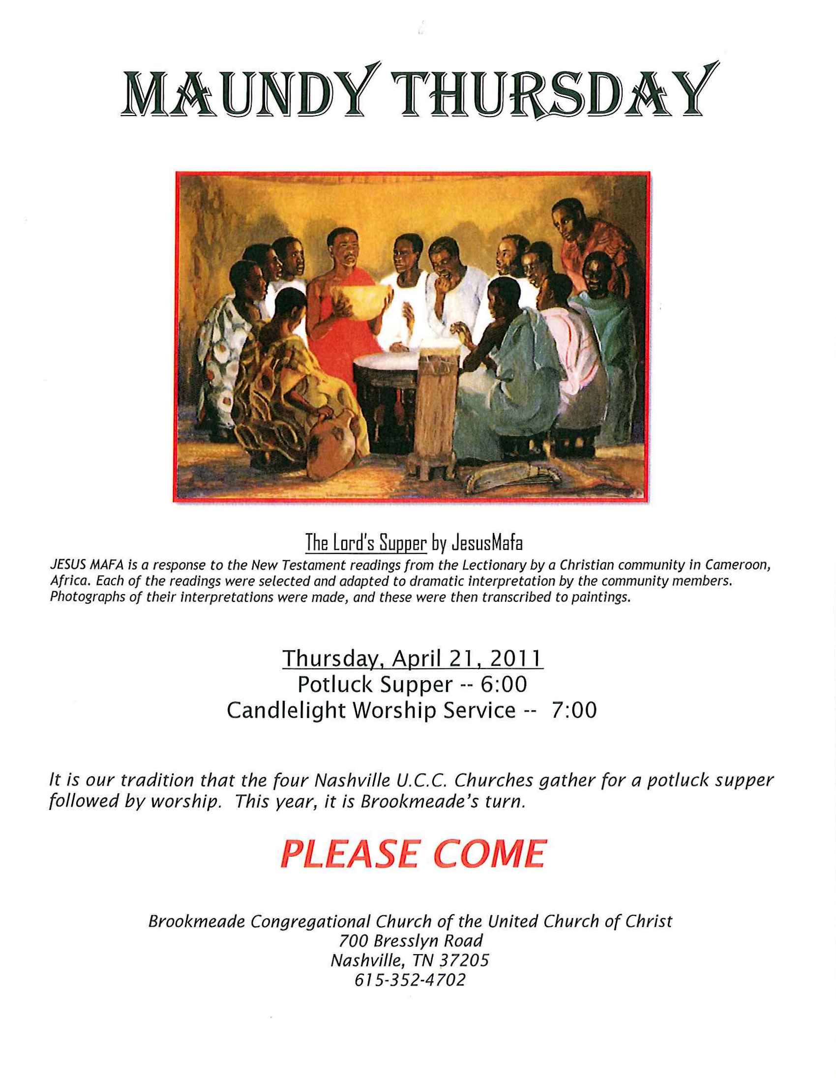Announcement of Maundy Thursday Service